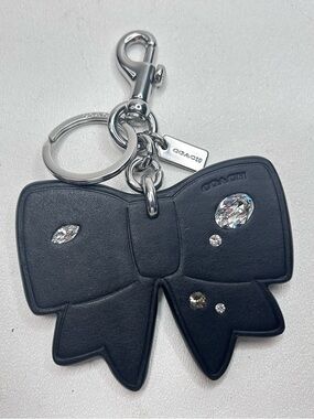 COACH Bow Bag Charm/Keyring w/Gems Silver/Black Style CZ171 NWOT Authentic